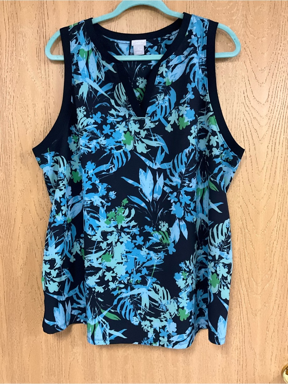 Chico's Navy Tank with Blue & Green Floral Print